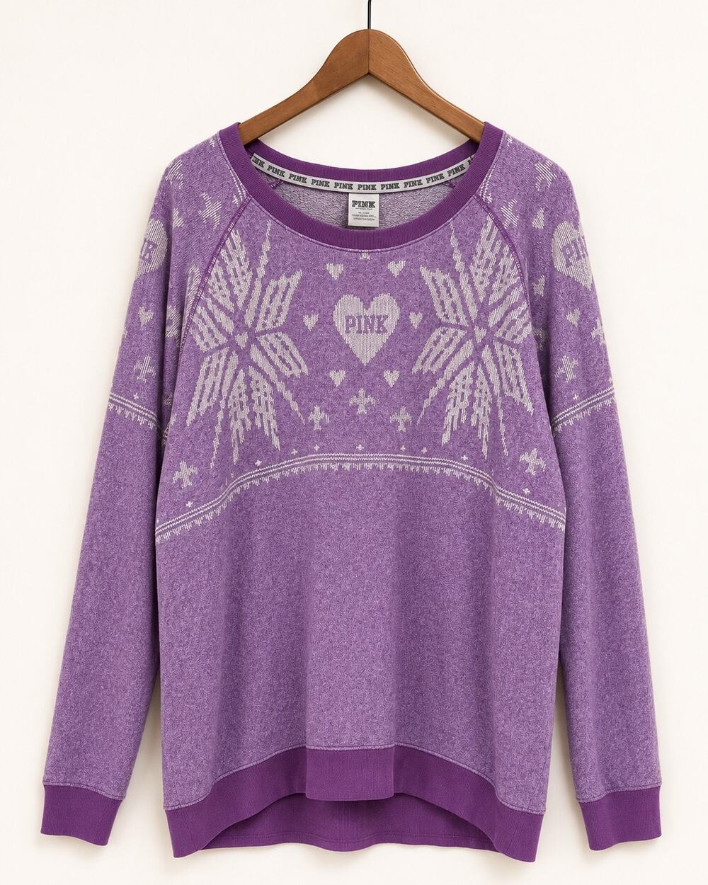 Victoria's Secret PINK Purple Palm Tree Sweatshirt Womens Pullover Y2K Sz L